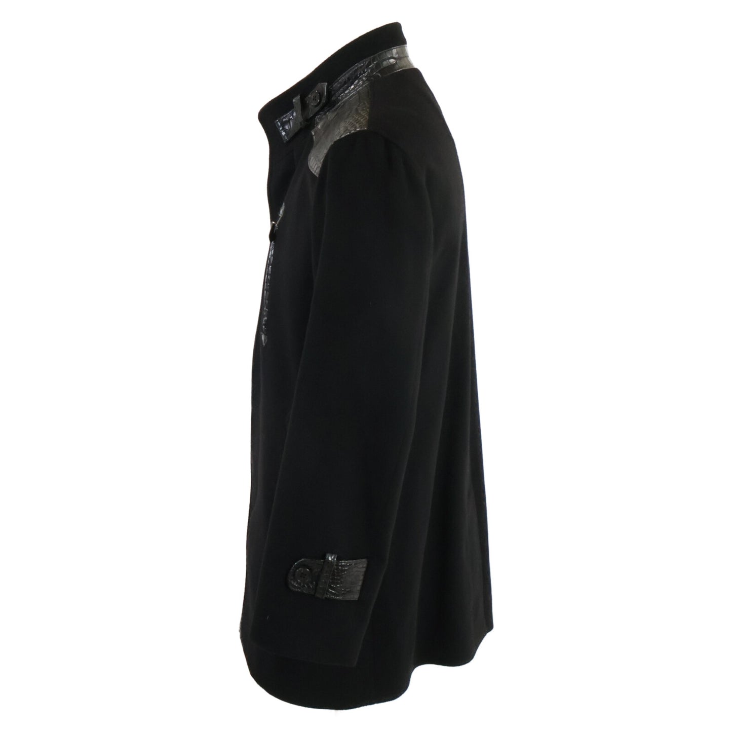 ZELE-PARIS ゼルパリ 美品 部分クロコダイル カシミヤ スタンドカラー コート