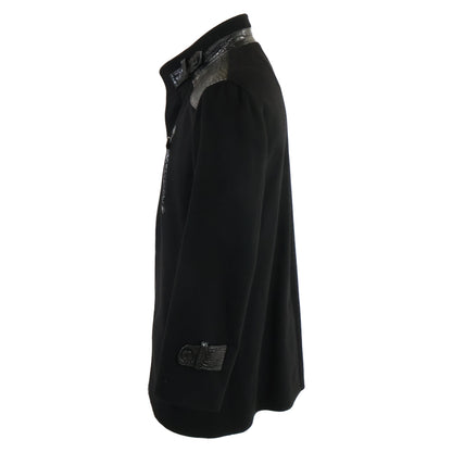 ZELE-PARIS ゼルパリ 美品 部分クロコダイル カシミヤ スタンドカラー コート