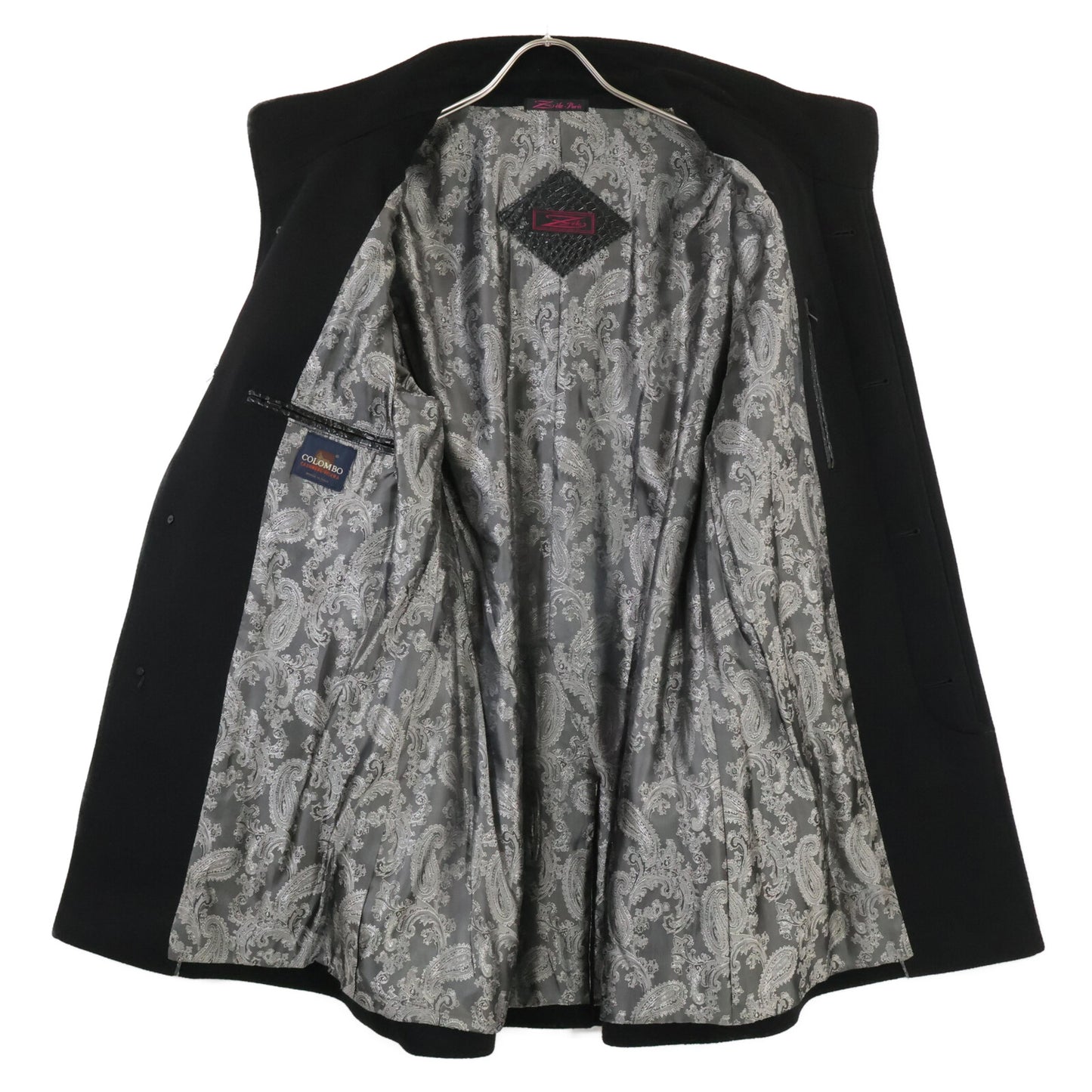 ZELE-PARIS ゼルパリ 美品 部分クロコダイル カシミヤ スタンドカラー コート