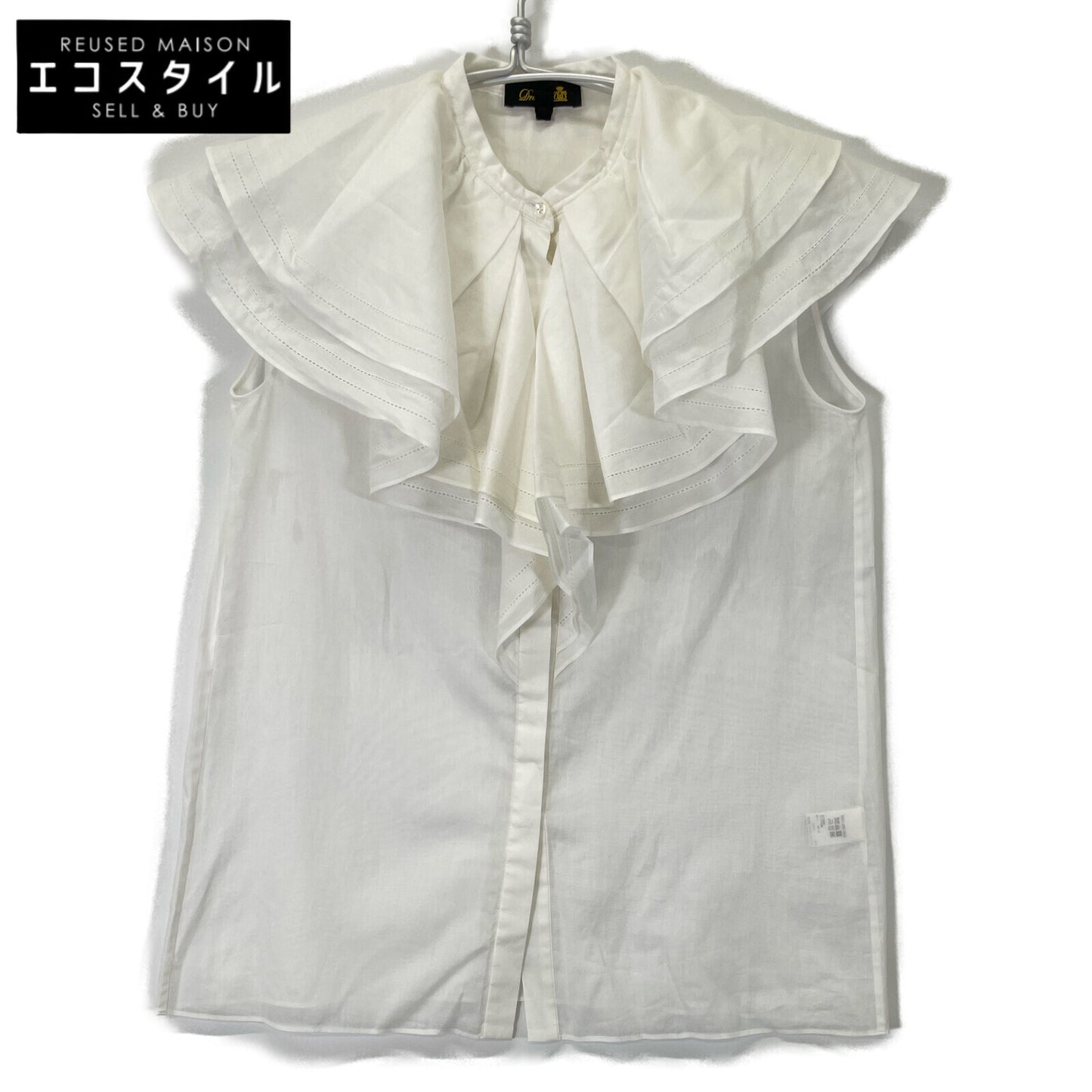 DRAWER ドゥロワー 6521-299-0995 ホワイト コットンボイルフリルノースリーブブラウス トップス 38