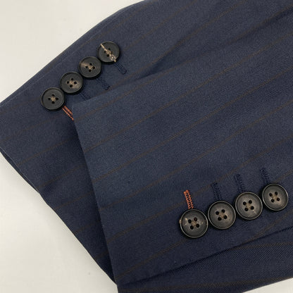 Aquascutum アクアスキュータム ﾈｲﾋﾞｰ ｳｰﾙｼﾙｸ ｽﾄﾗｲﾌﾟ ｼﾝｸﾞﾙ 2B ｽｰﾂ スーツ セットアップ A5