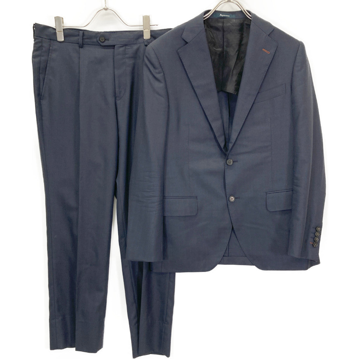 Aquascutum アクアスキュータム ﾈｲﾋﾞｰ ｳｰﾙｼﾙｸ ｽﾄﾗｲﾌﾟ ｼﾝｸﾞﾙ 2B ｽｰﾂ スーツ セットアップ A5