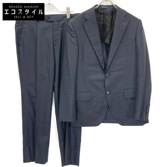 Aquascutum アクアスキュータム ﾈｲﾋﾞｰ ｳｰﾙｼﾙｸ ｽﾄﾗｲﾌﾟ ｼﾝｸﾞﾙ 2B ｽｰﾂ スーツ セットアップ A5