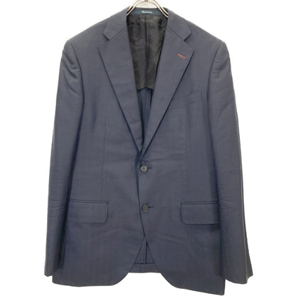 Aquascutum アクアスキュータム ﾈｲﾋﾞｰ ｳｰﾙｼﾙｸ ｽﾄﾗｲﾌﾟ ｼﾝｸﾞﾙ 2B ｽｰﾂ スーツ セットアップ A5