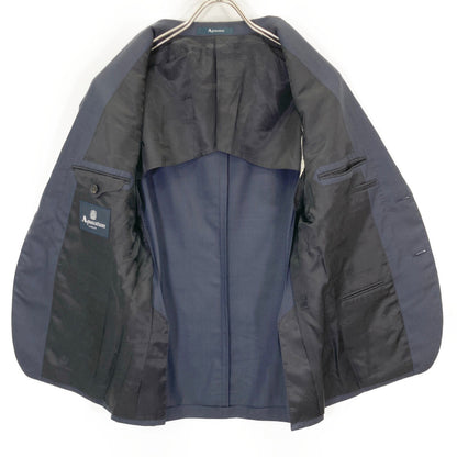 Aquascutum アクアスキュータム ﾈｲﾋﾞｰ ｳｰﾙｼﾙｸ ｽﾄﾗｲﾌﾟ ｼﾝｸﾞﾙ 2B ｽｰﾂ スーツ セットアップ A5