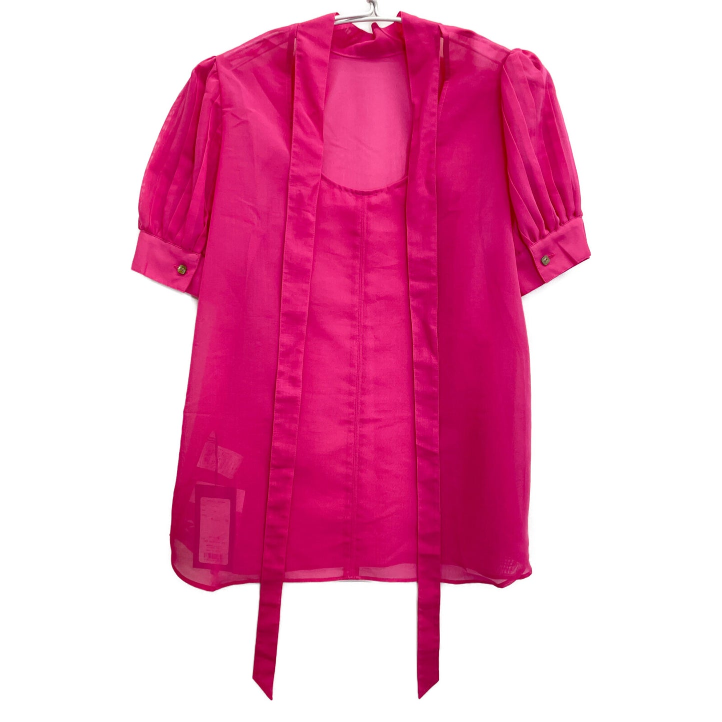 BORDERS at BALCONY ボーダーズアットバルコニー ﾋﾟﾝｸ PUFF SLEEVE SHEER BLOUSE トップス 38