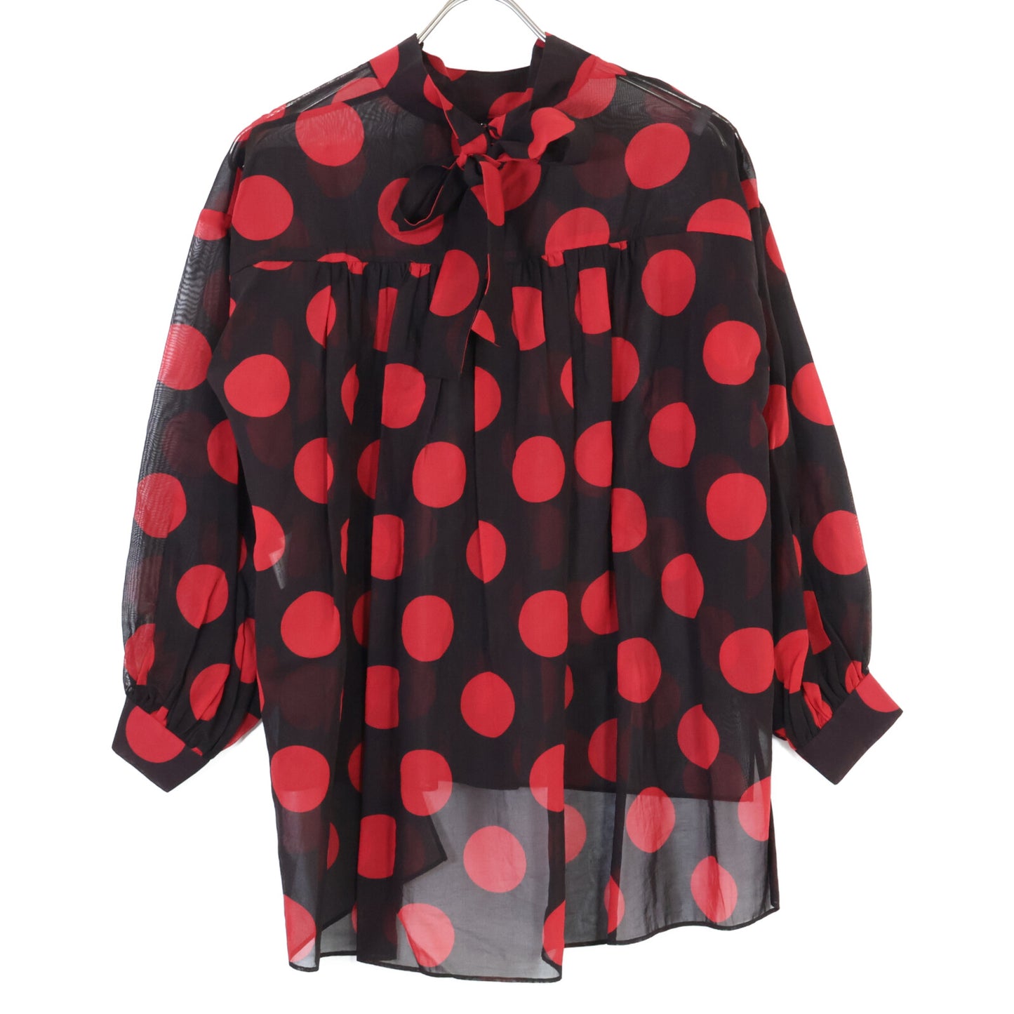 TOMORROWLAND トゥモローランド ｺﾚｸｼｮﾝ ﾌﾞﾗｯｸﾚｯﾄﾞ ﾗﾙｼﾞｭﾄﾞｯﾄﾌﾟﾘﾝﾄ ﾊﾞｯｸﾘﾎﾞﾝﾌﾞﾗｳｽ トップス 36