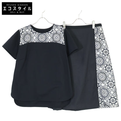 TRANS WORK トランスワーク ﾌﾞﾗｯｸ 花柄刺繍 半袖Tｼｬﾂ×ｽｶｰﾄ スーツ　セットアップ 46