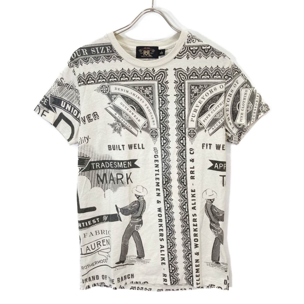 RRL ダブルアールエル ﾎﾜｲﾄ TWO COWBOY ﾌﾟﾘﾝﾄ Tｼｬﾂ トップス S