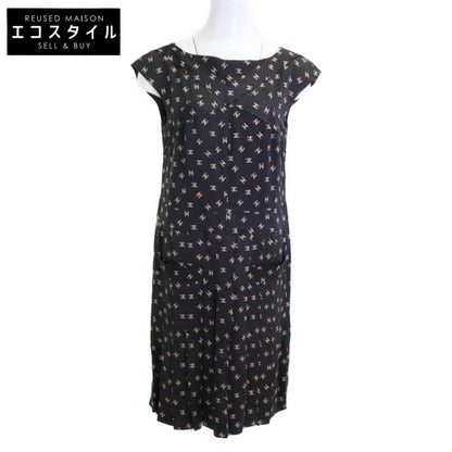 CHANEL シャネル 【美品】P44329V32715 ココマーク総柄 シルク100％ ノースリーブ ワンピース 38