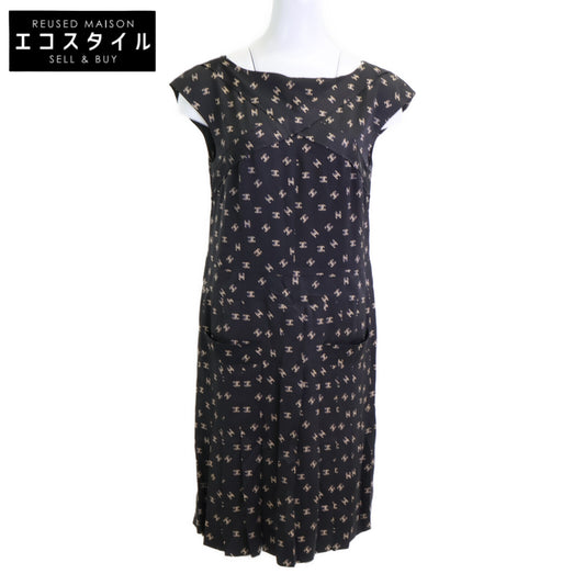 CHANEL シャネル 【美品】P44329V32715 ココマーク総柄 シルク100％ ノースリーブ ワンピース 38