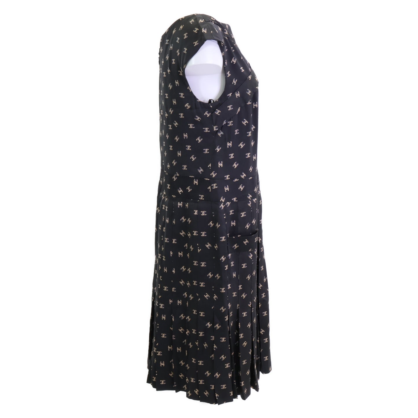 CHANEL シャネル 【美品】P44329V32715 ココマーク総柄 シルク100％ ノースリーブ ワンピース 38