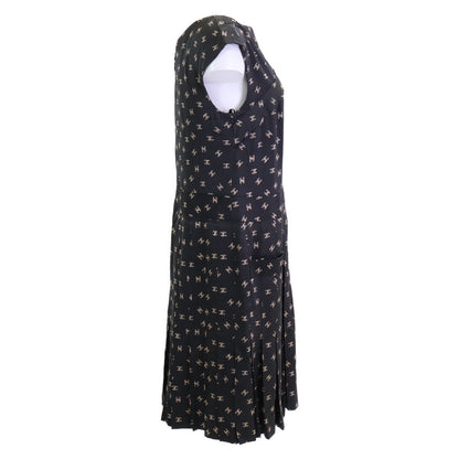 CHANEL シャネル 【美品】P44329V32715 ココマーク総柄 シルク100％ ノースリーブ ワンピース 38