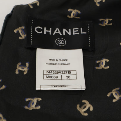 CHANEL シャネル 【美品】P44329V32715 ココマーク総柄 シルク100％ ノースリーブ ワンピース 38
