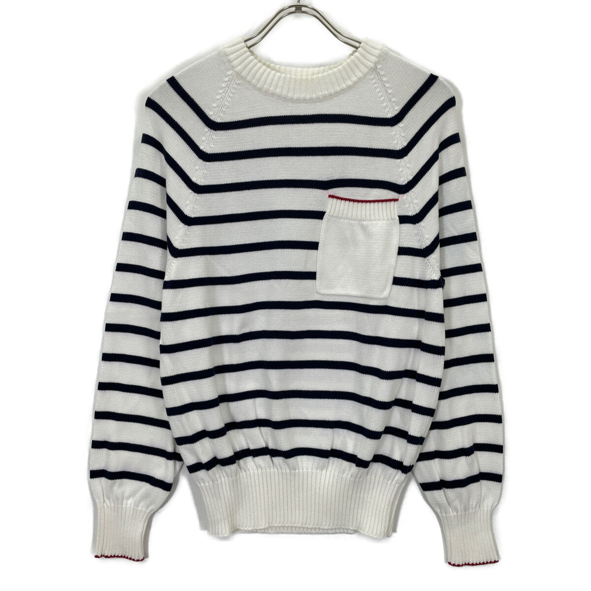 BRUNELLO CUCINELLI ブルネロクチネリ 21年製 ﾎﾜｲﾄ ｺｯﾄﾝ ﾎﾞｰﾀﾞｰ ﾆｯﾄｾｰﾀｰ トップス 46