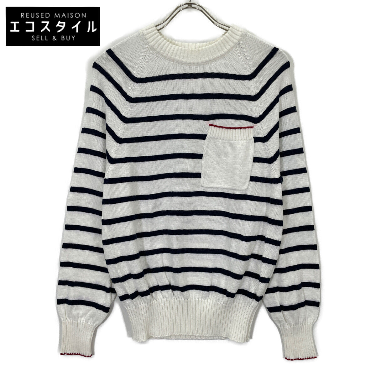 BRUNELLO CUCINELLI ブルネロクチネリ 21年製 ﾎﾜｲﾄ ｺｯﾄﾝ ﾎﾞｰﾀﾞｰ ﾆｯﾄｾｰﾀｰ トップス 46