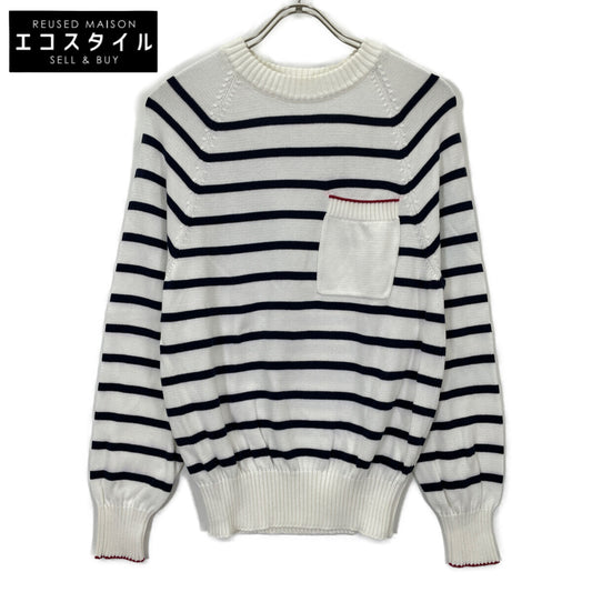 BRUNELLO CUCINELLI ブルネロクチネリ 21年製 ﾎﾜｲﾄ ｺｯﾄﾝ ﾎﾞｰﾀﾞｰ ﾆｯﾄｾｰﾀｰ トップス 46