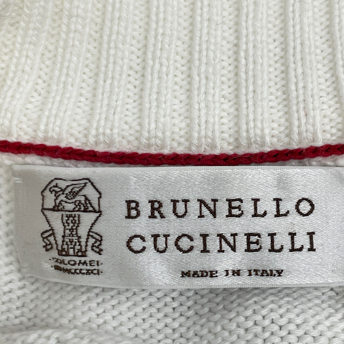 BRUNELLO CUCINELLI ブルネロクチネリ 21年製 ﾎﾜｲﾄ ｺｯﾄﾝ ﾎﾞｰﾀﾞｰ ﾆｯﾄｾｰﾀｰ トップス 46