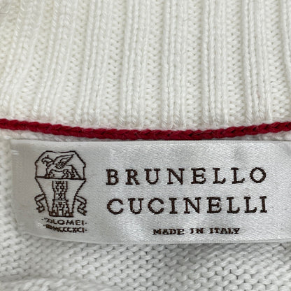 BRUNELLO CUCINELLI ブルネロクチネリ 21年製 ﾎﾜｲﾄ ｺｯﾄﾝ ﾎﾞｰﾀﾞｰ ﾆｯﾄｾｰﾀｰ トップス 46