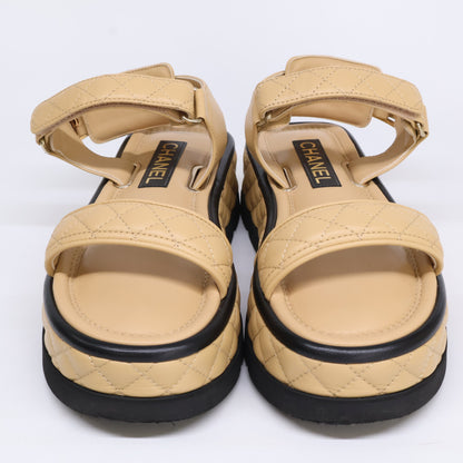 CHANEL シャネル G39143 22A メティエダールコレクション ココマーク マトラッセ ラットフォーム ベルクロ サンダル シューズ 38