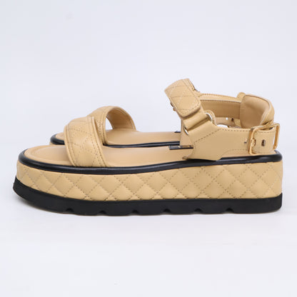 CHANEL シャネル G39143 22A メティエダールコレクション ココマーク マトラッセ ラットフォーム ベルクロ サンダル シューズ 38