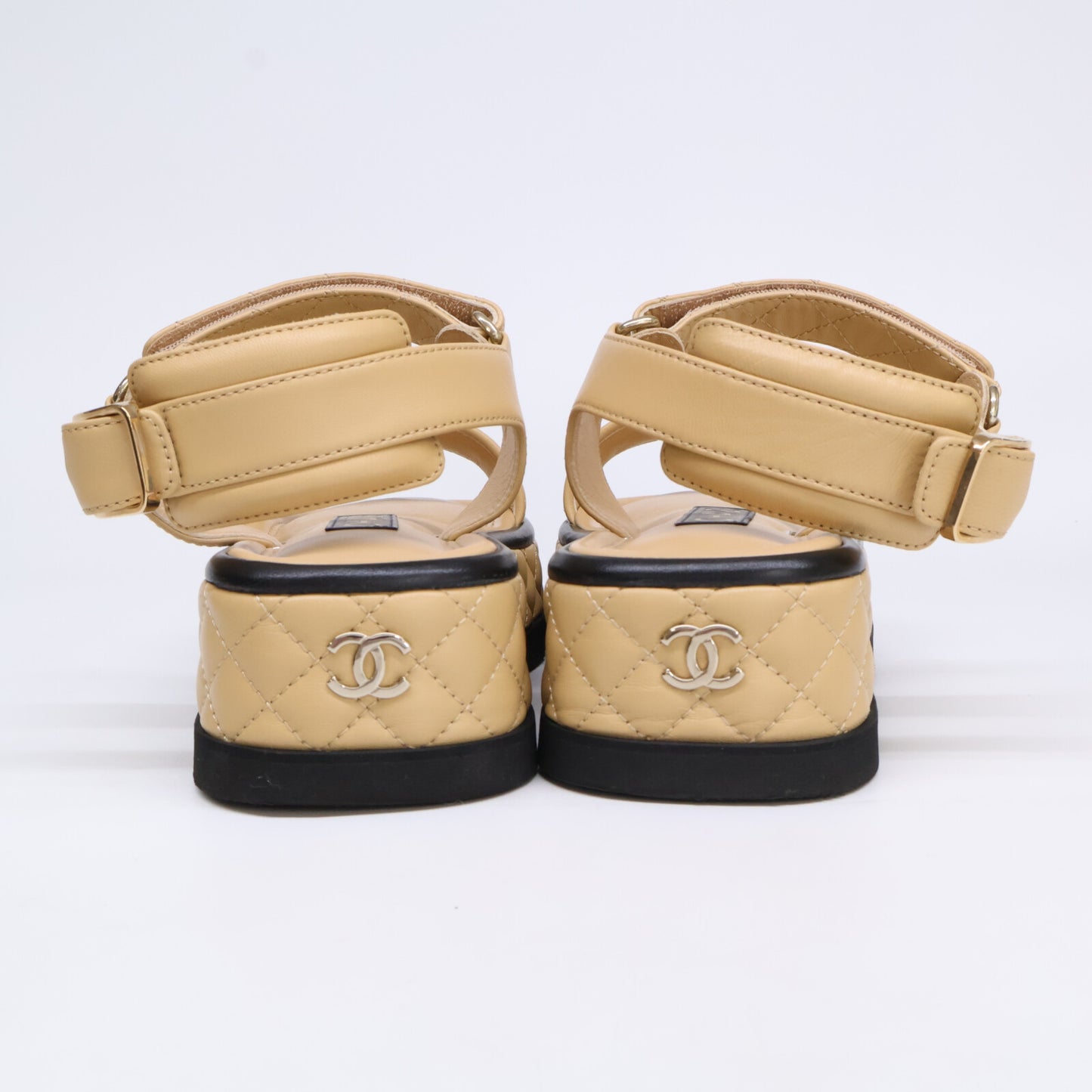 CHANEL シャネル G39143 22A メティエダールコレクション ココマーク マトラッセ ラットフォーム ベルクロ サンダル シューズ 38