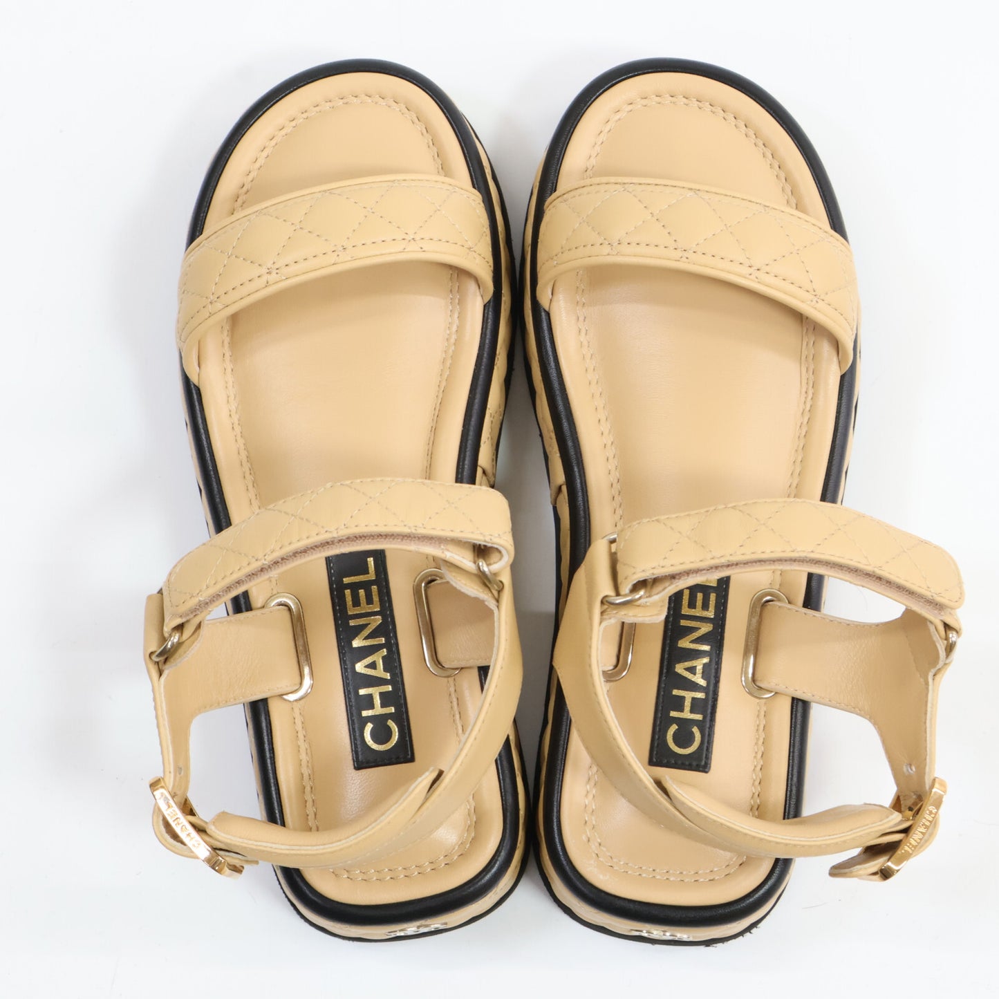 CHANEL シャネル G39143 22A メティエダールコレクション ココマーク マトラッセ ラットフォーム ベルクロ サンダル シューズ 38