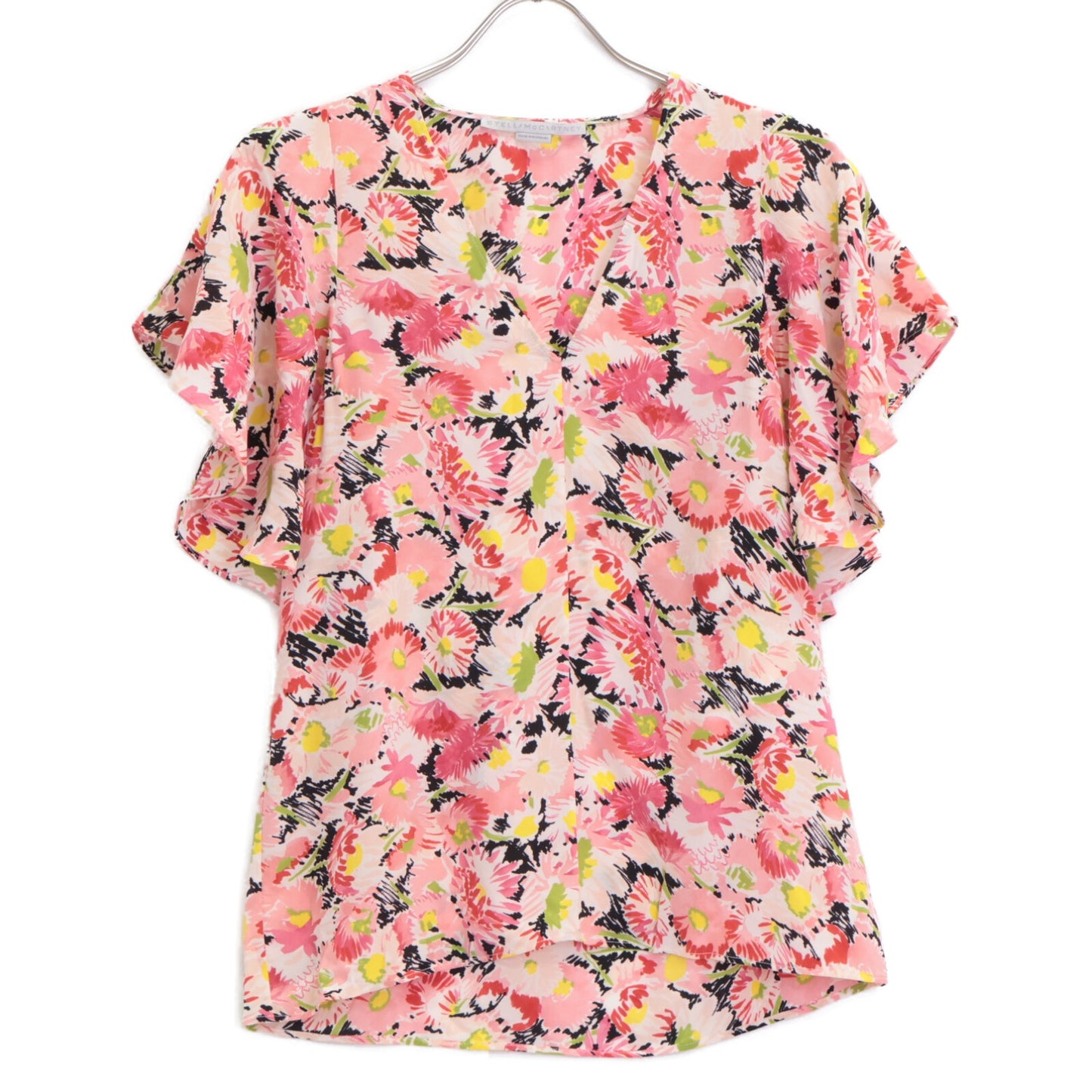 STELLA McCARTNEY ステラマッカートニー 602912 ﾋﾟﾝｸ系 ｼﾙｸ100 花柄 ﾌﾘﾙﾌﾞﾗｳｽ トップス 38