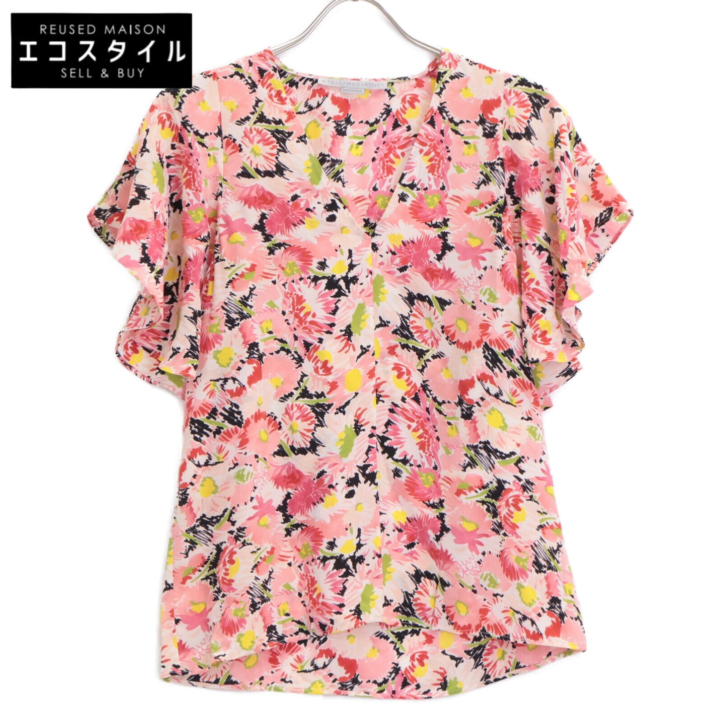 STELLA McCARTNEY ステラマッカートニー 602912 ﾋﾟﾝｸ系 ｼﾙｸ100 花柄 ﾌﾘﾙﾌﾞﾗｳｽ トップス 38