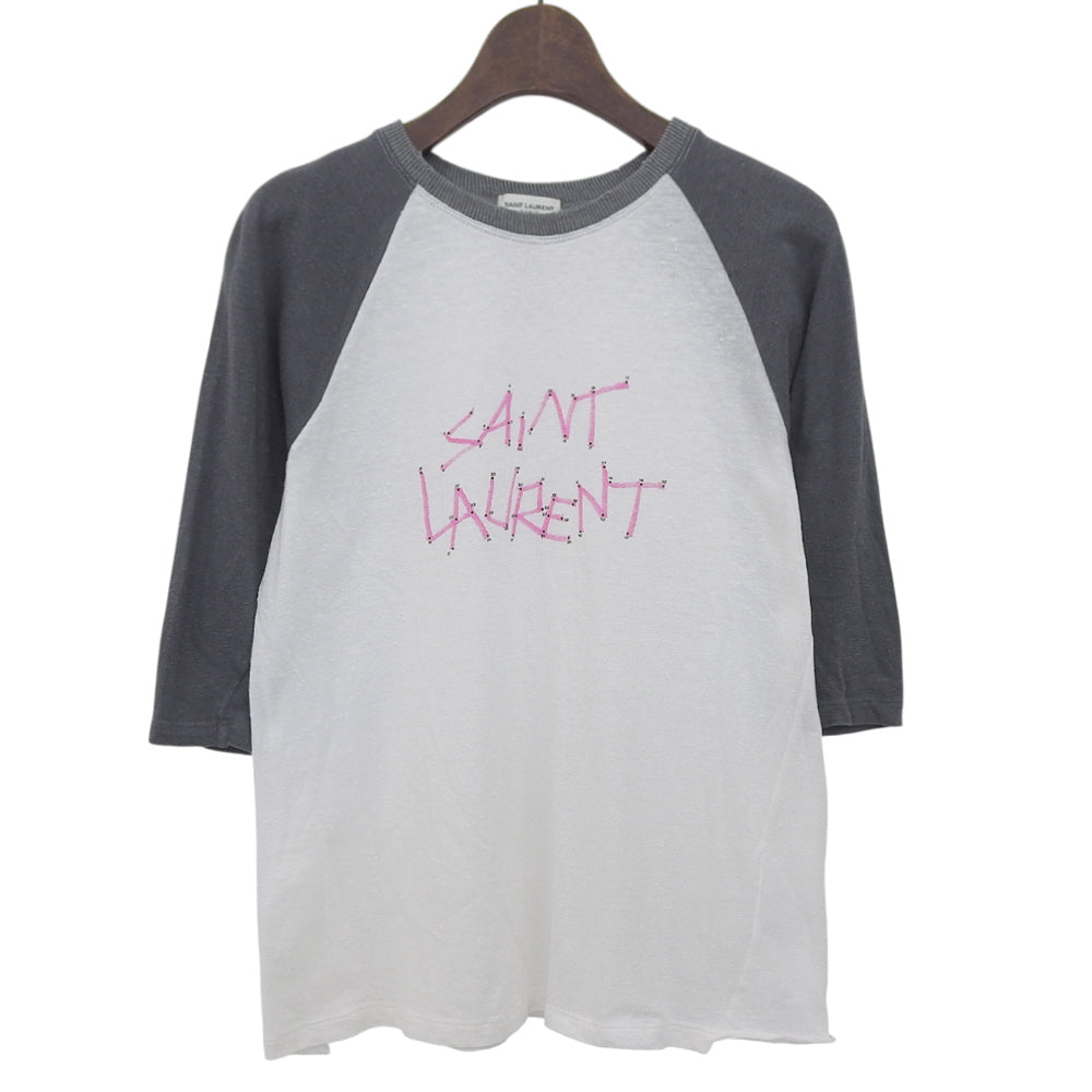 SAINT LAURENT PARIS サンローランパリ 美品 ロゴ ラグラン Tシャツ トップス レディース ホワイト×グレー XS 527674 18年 トップス XS