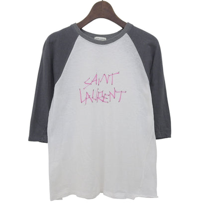 SAINT LAURENT PARIS サンローランパリ 美品 ロゴ ラグラン Tシャツ トップス レディース ホワイト×グレー XS 527674 18年 トップス XS