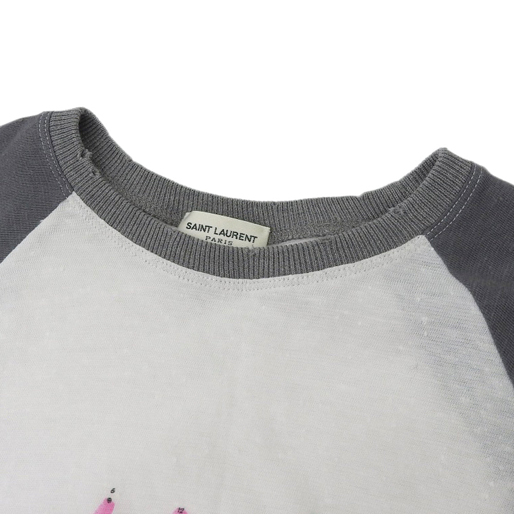 SAINT LAURENT PARIS サンローランパリ 美品 ロゴ ラグラン Tシャツ トップス レディース ホワイト×グレー XS 527674 18年 トップス XS