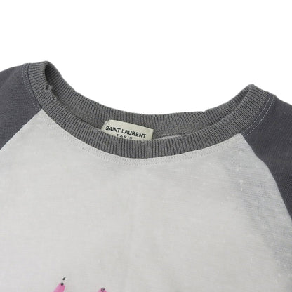 SAINT LAURENT PARIS サンローランパリ 美品 ロゴ ラグラン Tシャツ トップス レディース ホワイト×グレー XS 527674 18年 トップス XS