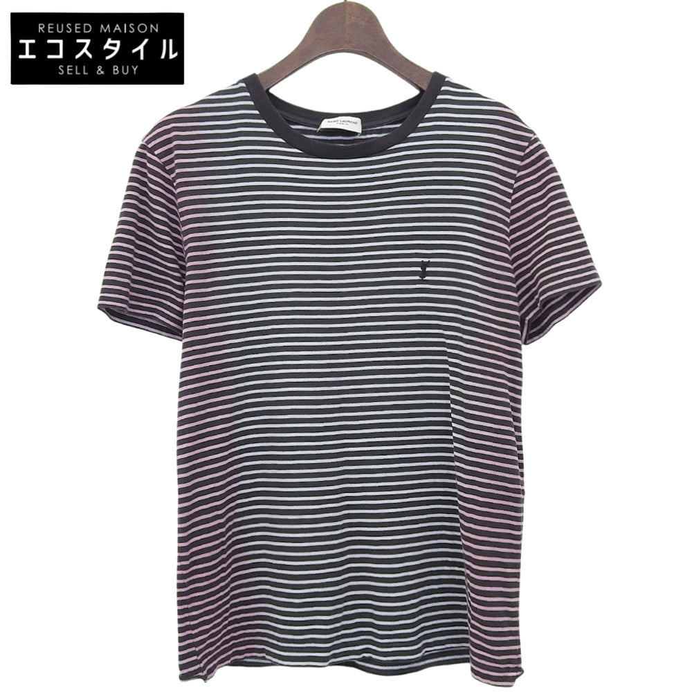 SAINT LAURENT PARIS サンローランパリ グラデーション ボーダー Tシャツ トップス レディース ホワイト×ブラック XS 644057 20年 トップス XS