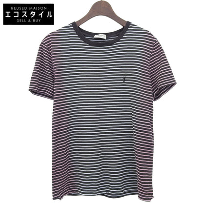 SAINT LAURENT PARIS サンローランパリ グラデーション ボーダー Tシャツ トップス レディース ホワイト×ブラック XS 644057 20年 トップス XS