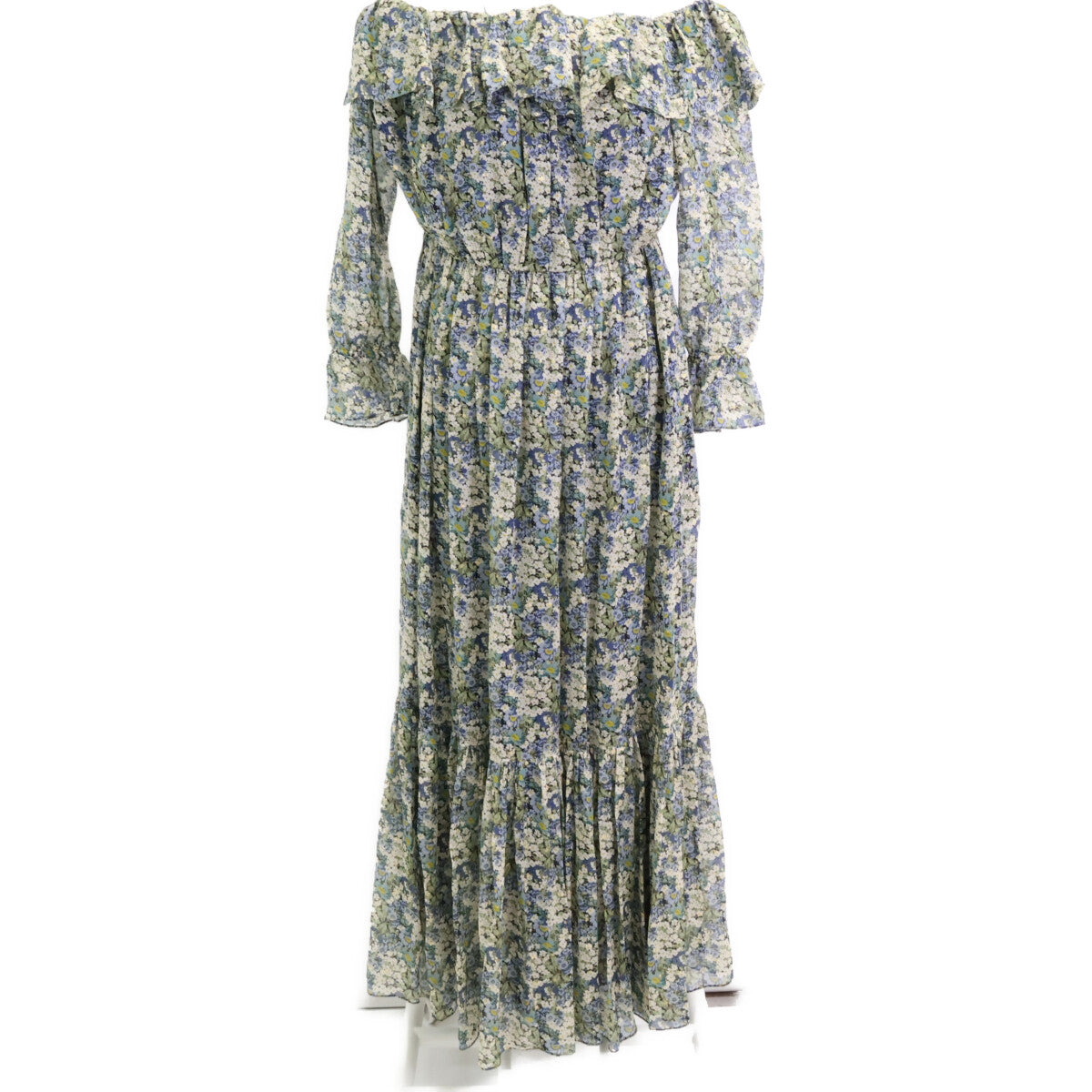 CELINE セリーヌ 【美品/国内正規】2R618179J フラワープリント シルク オフショルダー マキシドレス/ ワンピース 36