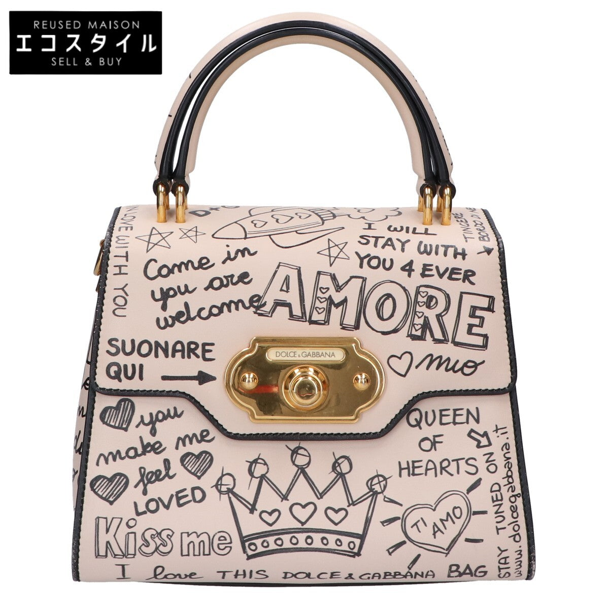 DOLCE&GABBANA ドルチェアンドガッバーナ AMORE WELCOME レザー ダブルハンドル ハンドバッグ