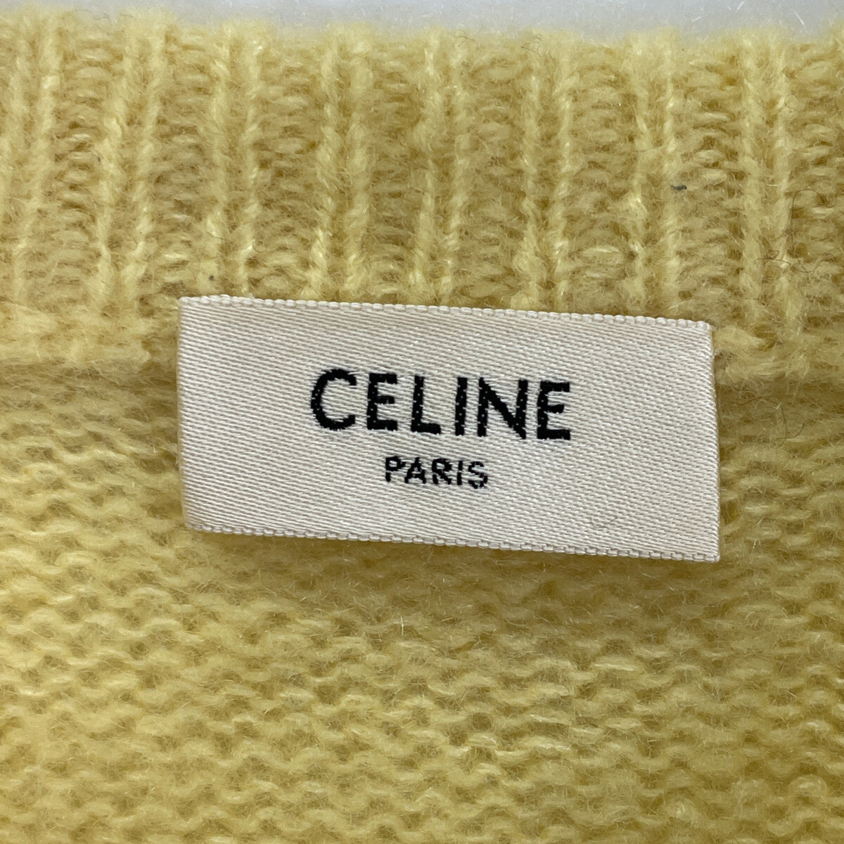 CELINE セリーヌ 2A21L739M ｴﾃﾞｨ期 ｲｴﾛｰ ｶｼﾐﾔｼﾙｸ ｸﾙｰﾈｯｸ ﾆｯﾄｾｰﾀｰ トップス M