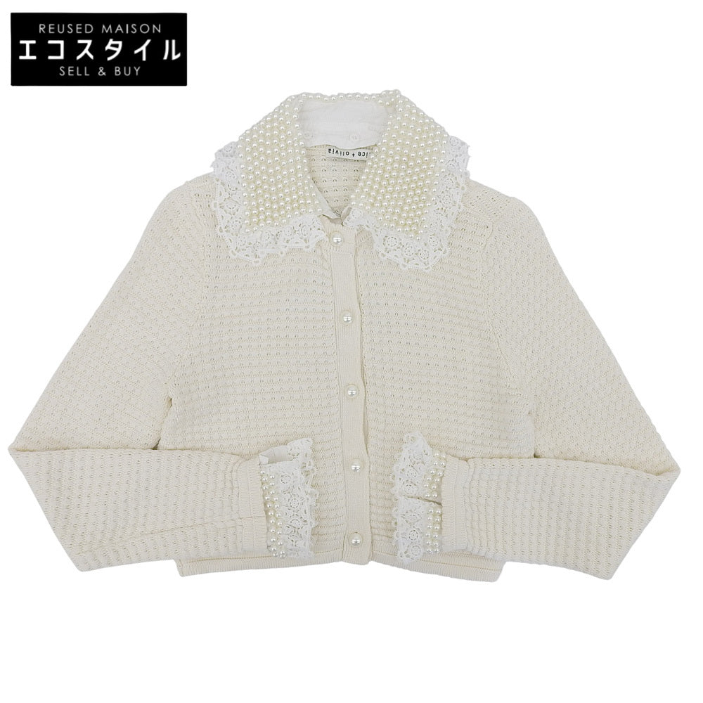 alice+olivia アリスオリビア パール×レースカラー ニットカーディガン レディース ホワイト XS トップス XS