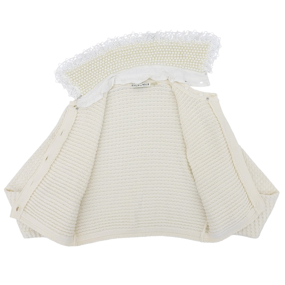 alice+olivia アリスオリビア パール×レースカラー ニットカーディガン レディース ホワイト XS トップス XS