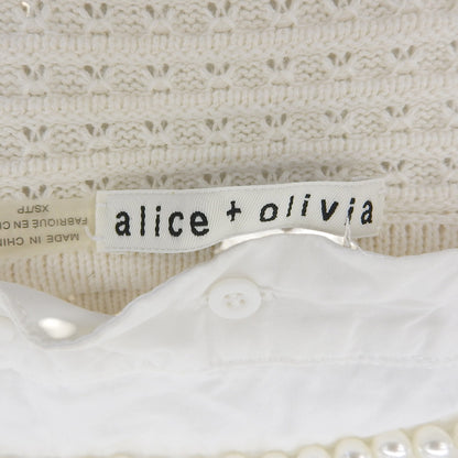 alice+olivia アリスオリビア パール×レースカラー ニットカーディガン レディース ホワイト XS トップス XS