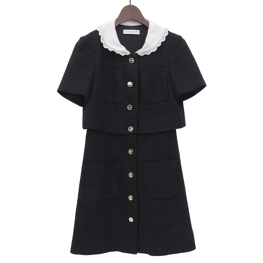 sandro サンドロ ショートツイードドレス ワンピース レディース ブラック 34 SFPRO01916-20 ワンピース 34