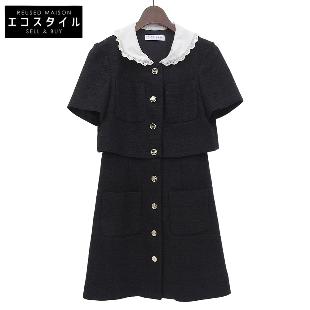 sandro サンドロ ショートツイードドレス ワンピース レディース ブラック 34 SFPRO01916-20 ワンピース 34