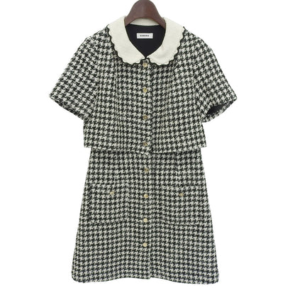 sandro サンドロ 美品 ツイード トロンプ・ルイユドレス ワンピース レディース ホワイト ブラック 34 SFPRO02482-107 ワンピース 34