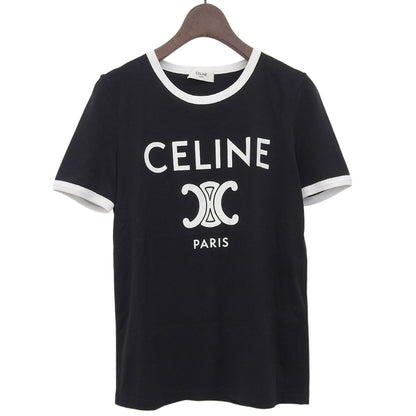 CELINE セリーヌ 美品 CELINE PARIS コットン リンガーTシャツ トップス レディース ブラック ホワイト XS 2X872671Q.38W トップス XS