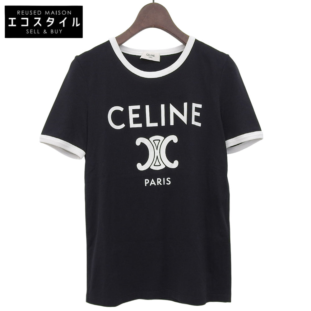 CELINE セリーヌ 美品 CELINE PARIS コットン リンガーTシャツ トップス レディース ブラック ホワイト XS 2X872671Q.38W トップス XS