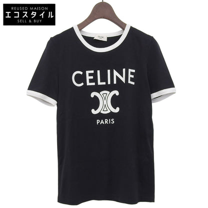 CELINE セリーヌ 美品 CELINE PARIS コットン リンガーTシャツ トップス レディース ブラック ホワイト XS 2X872671Q.38W トップス XS
