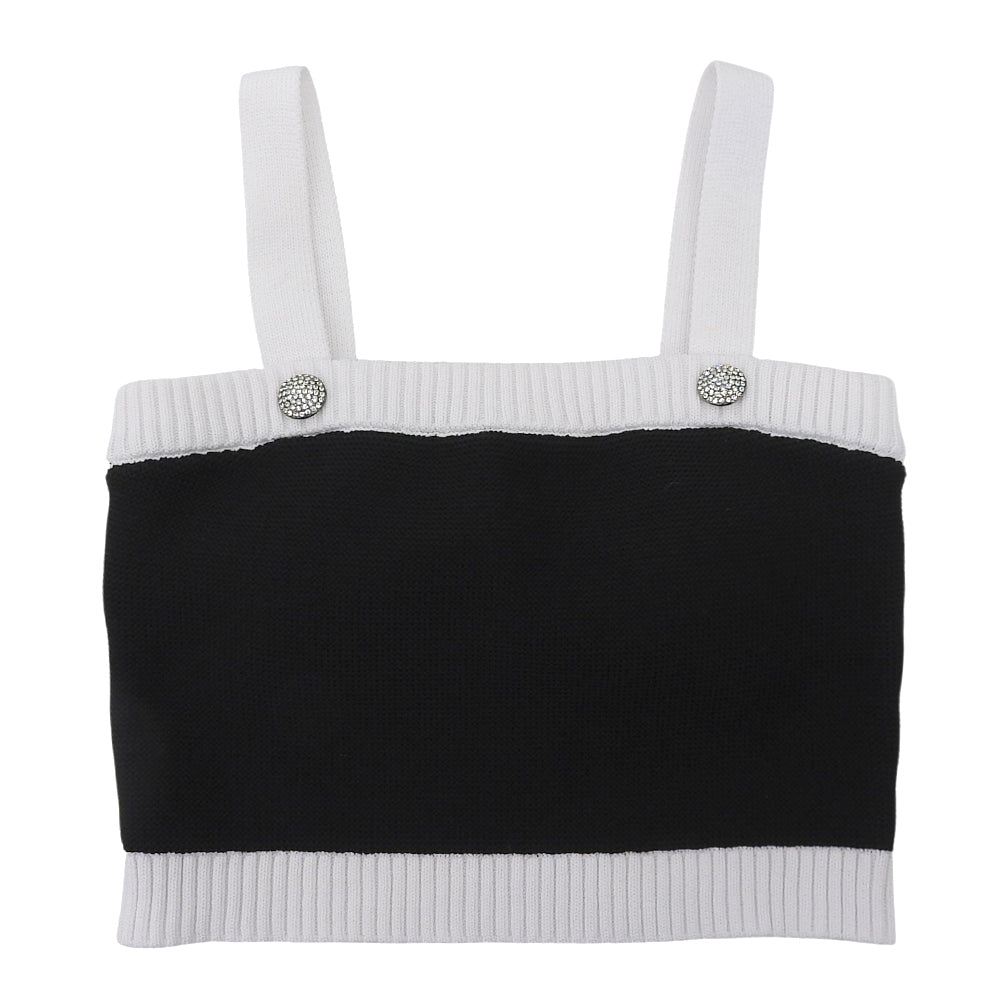 sheller シェリエ 美品 bijou button knit bustier トップス レディース ブラック ホワイト F SL191040520 トップス F