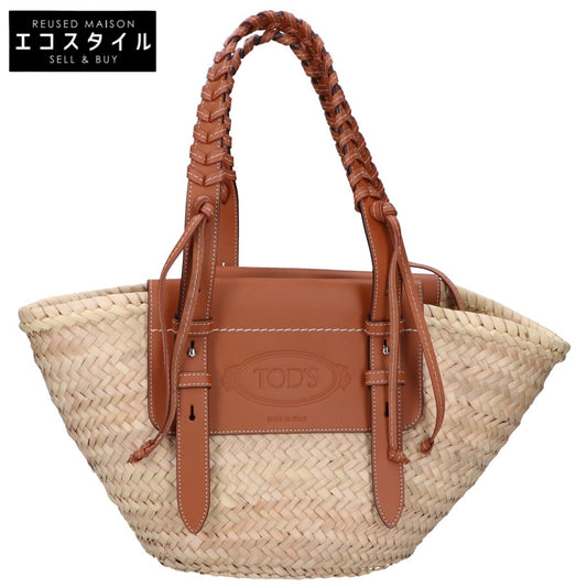 TOD'S トッズ 【新品同様】ラフィア/レザー バケットバッグ ミディアム/ トートバッグ