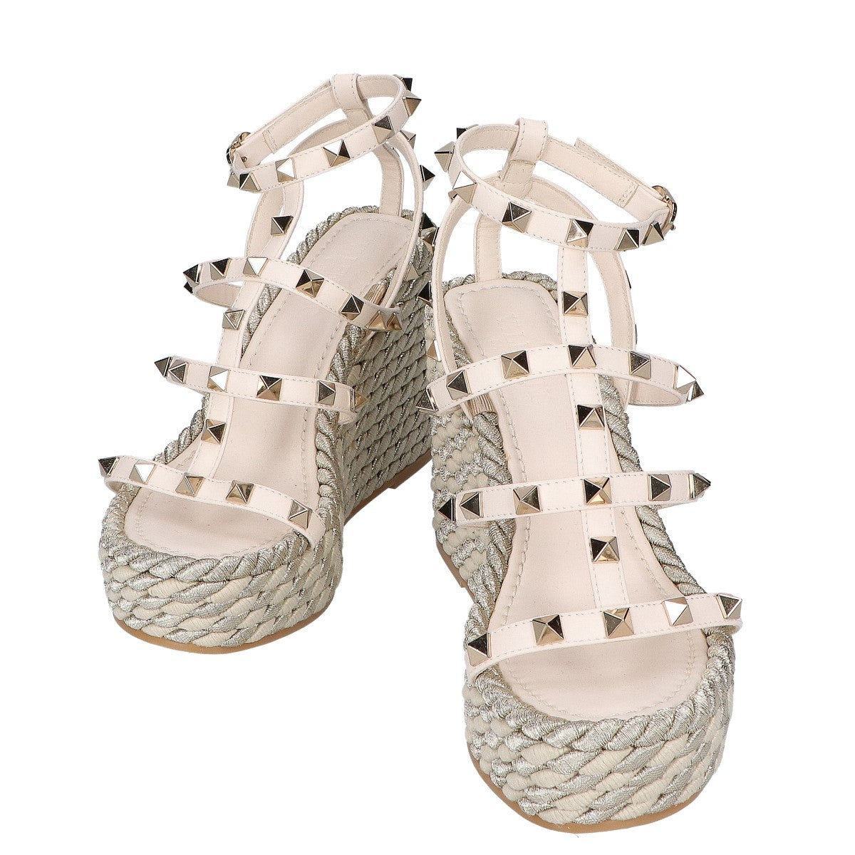 Valentino Garavani ヴァレンティノガラヴァーニ 【美品】ロックスタッズ カーフスキン ストラップウェッジ サンダル 34